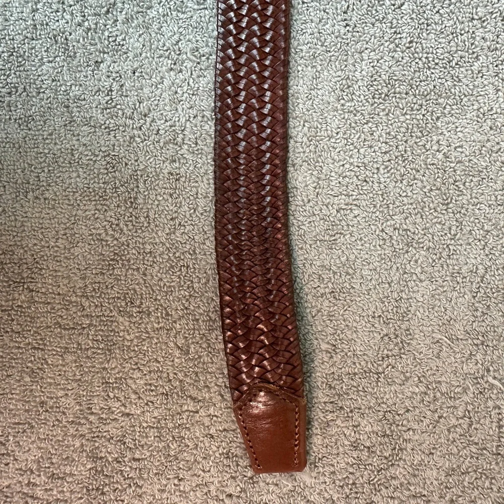 Mens Brown Woven Braided Leather Belt Size 36 Silver Buckle Casual Business